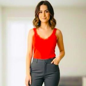 Caché Vibrant Red Ribbed Layering Lace Tank Top (NWT)